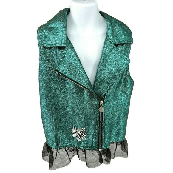 Disney Girls Descendents 2 Una Sparkly Vest Teal Black Ruffle Moto - Picture 10 of 11